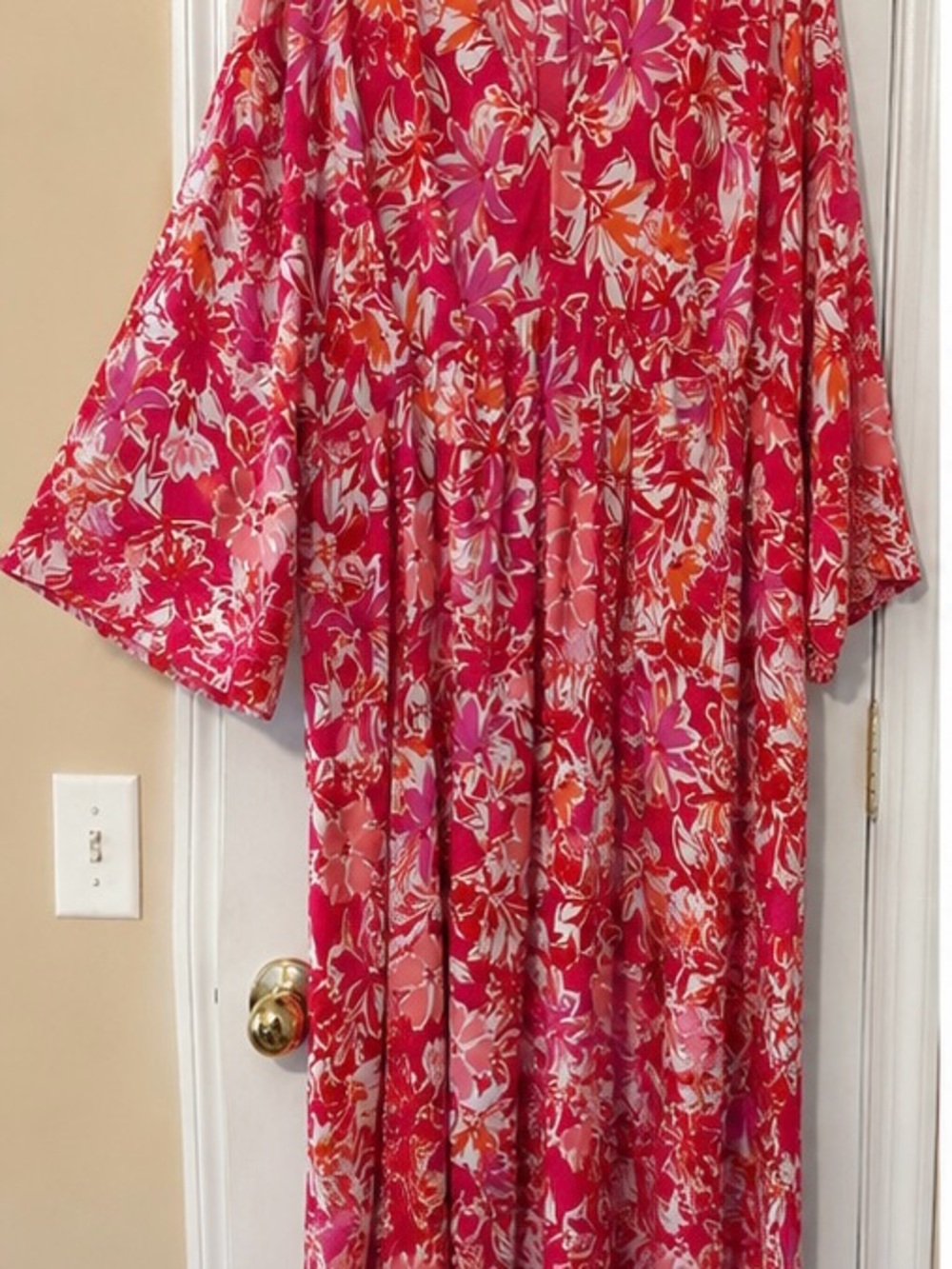Floral Maxi Dress in Fuchsia Pink and Coral